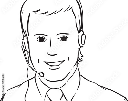 whiteboard drawing - customer support man with headset