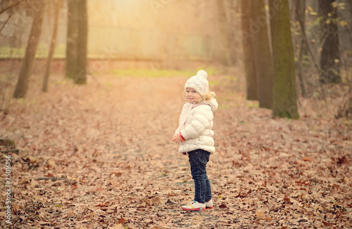 Little girl in the autumn forest