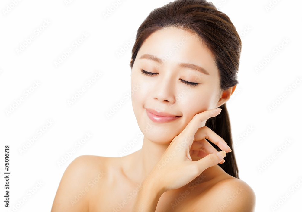 closeup beautiful young woman face isolated on white closeup beautiful young woman face isolated on white