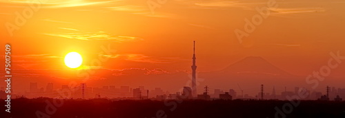 View of Tokyo city and sunset sky in autumn season