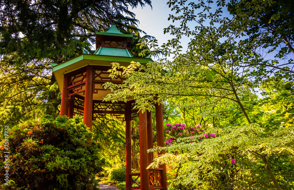 A red pagoda at the National Arboretum in Washington, DC. A red pagoda at the National Arboretum in Washington, DC.