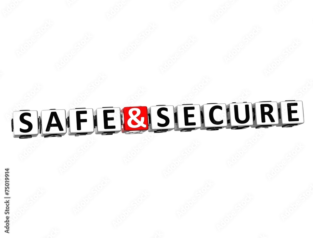 3D Word Safe and Secureon on white background