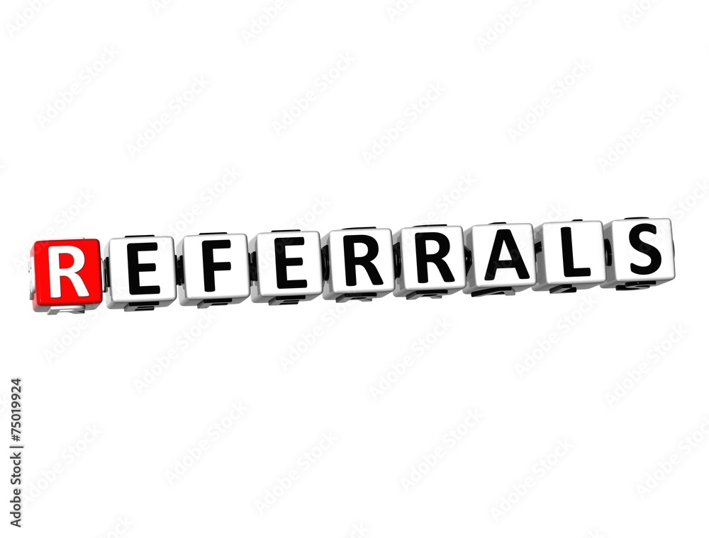 3D Word Referrals on white background