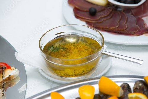 Sauce marinade on the buffet table photo