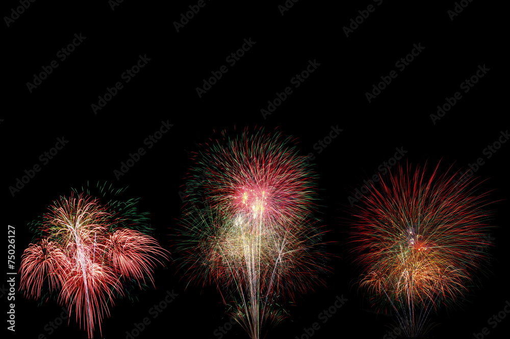 beautiful fireworks blooming with colorful on dark night sky wit