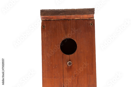 Isolated wooden bird feeder.