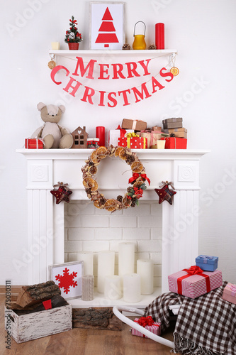 Decorated Christmas firepla...