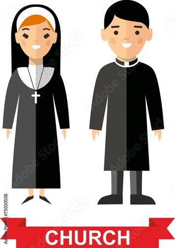 Set of a religious people, priest and nun