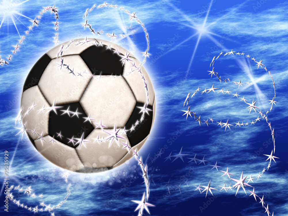 Fototapeta premium Soccer Ball in the blue starry sky