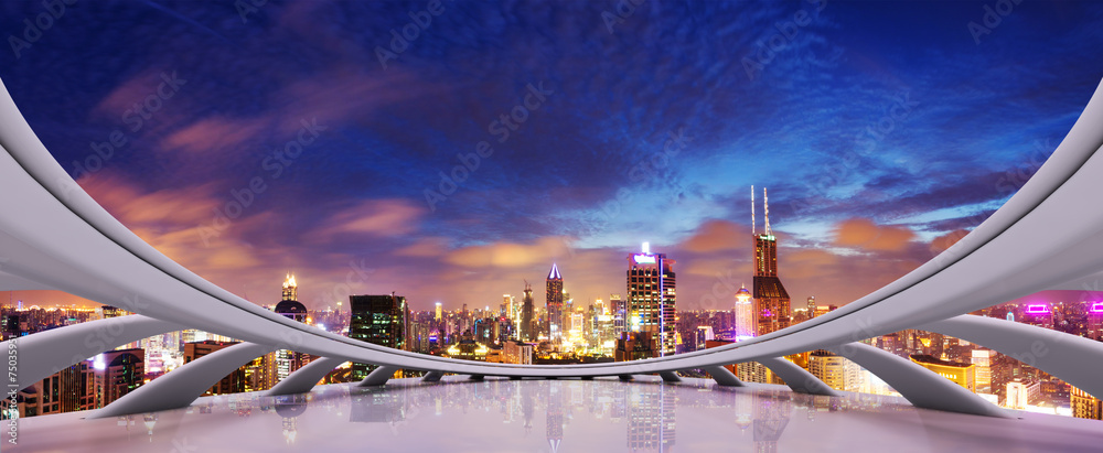 futuristic business perspective and cityscape at night