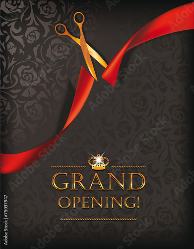 Grand opening card with gold scissors