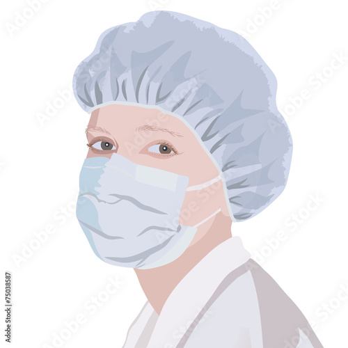 Realistic portrait of a nurse in the mask and cap