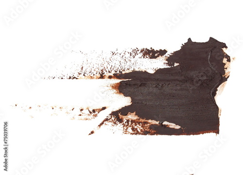 deep brown grunge brush strokes oil paint isolated on white