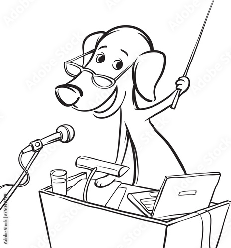 whiteboard drawing - dog lecturer character