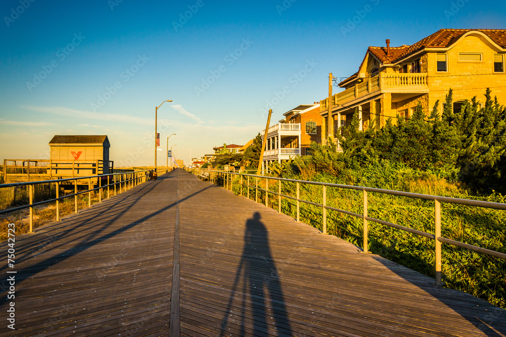 The boardwalk at sunrise in Ventnor City, New Jersey.