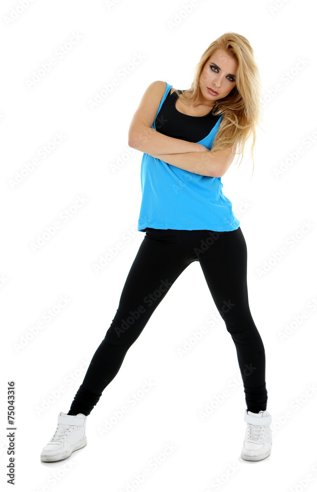 Hip hop dancer dancing isolated on white Hip hop dancer dancing isolated on white