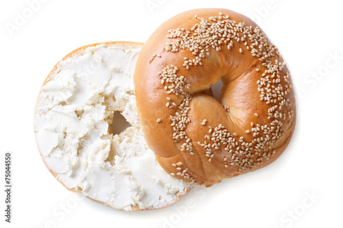 bagel with cream cheese isolated on white background
