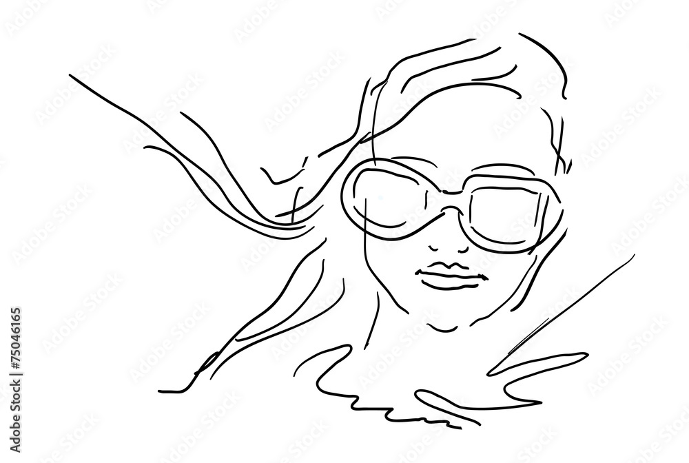 Hand Draw Woman Face With Glasses - sketch vector illustration Stock Vector  | Adobe Stock