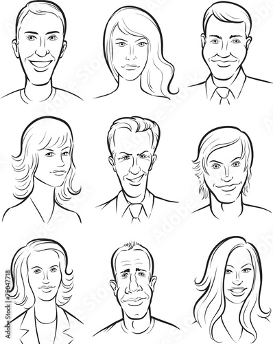 whiteboard drawing - men and women faces vector collection