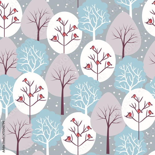 Winter forest - vector seamless pattern