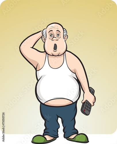 cartoon lazy fat man