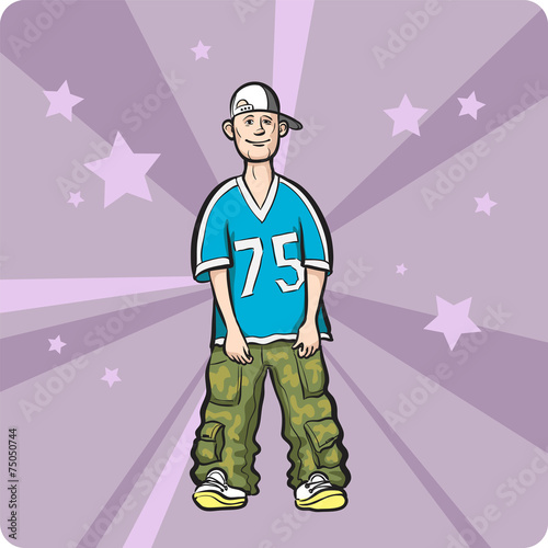 Cartoon standing hip-hop style young man