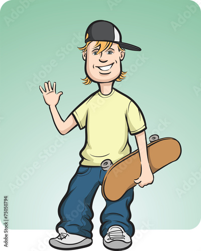 happy teenager with skateboard