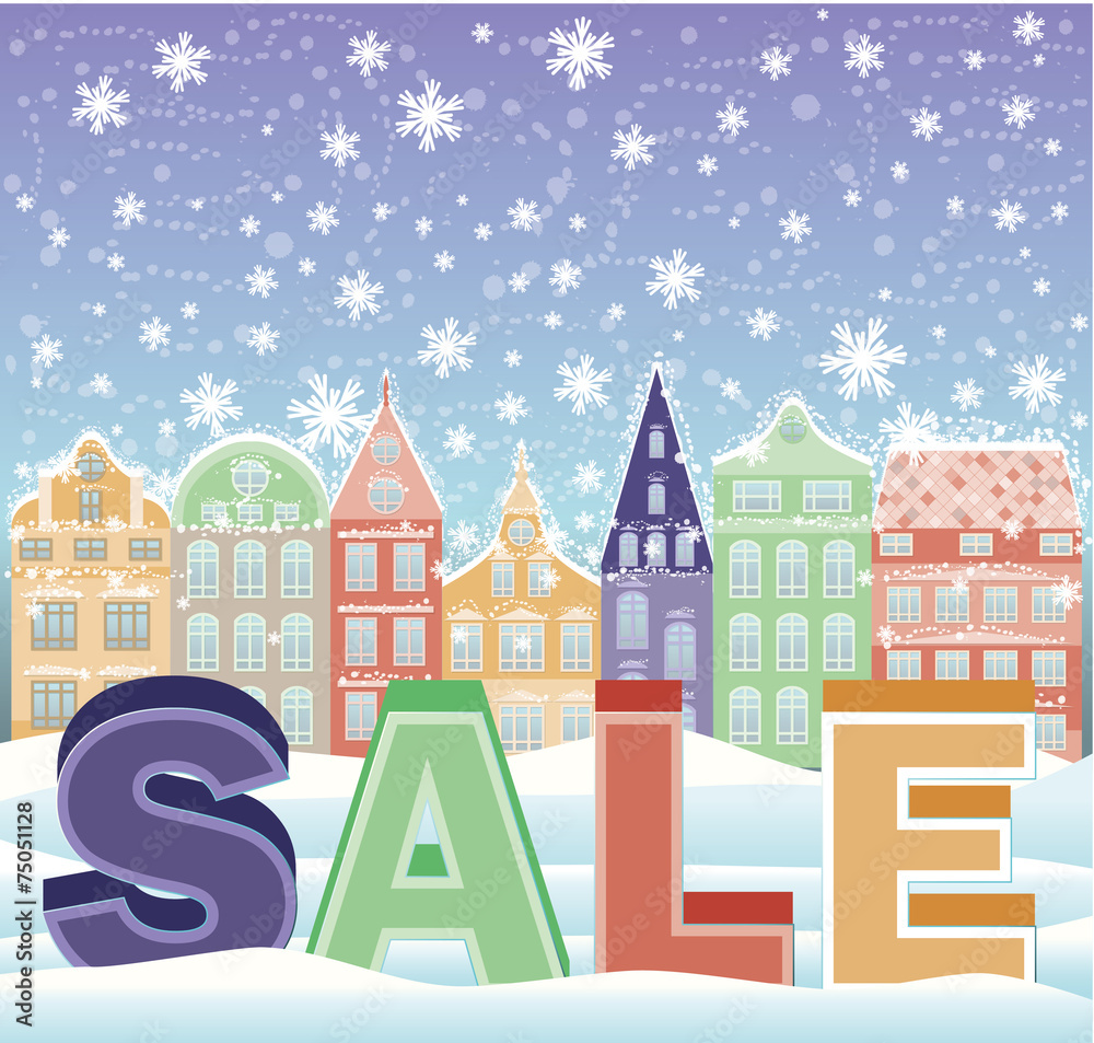 Christmas urban sale card, vector illustration