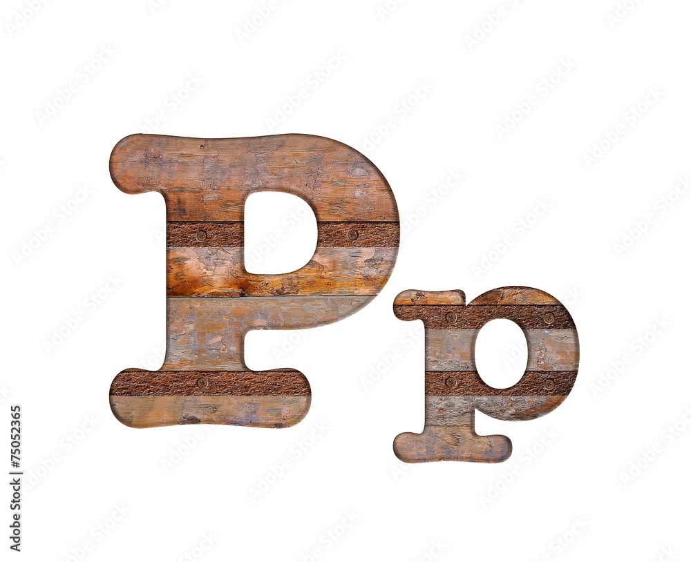 Letter P wooden and rusty metal. Letter P wooden and rusty metal.