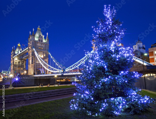Tower Bridge and Christmas Tree in London