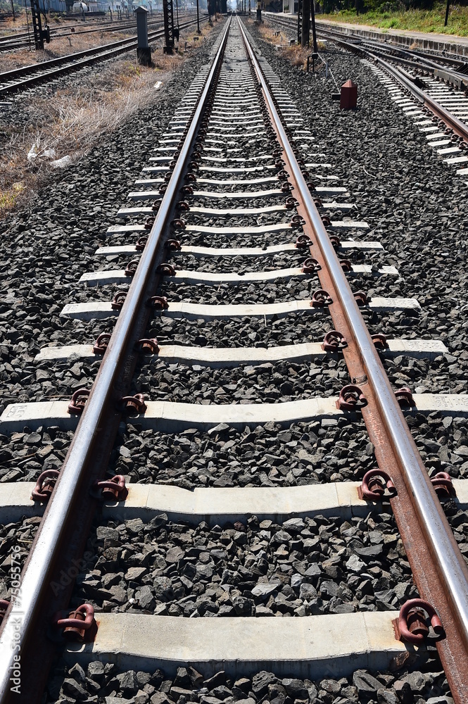 Railway or railroad tracks for train transportation. Railway or railroad tracks for train transportation.