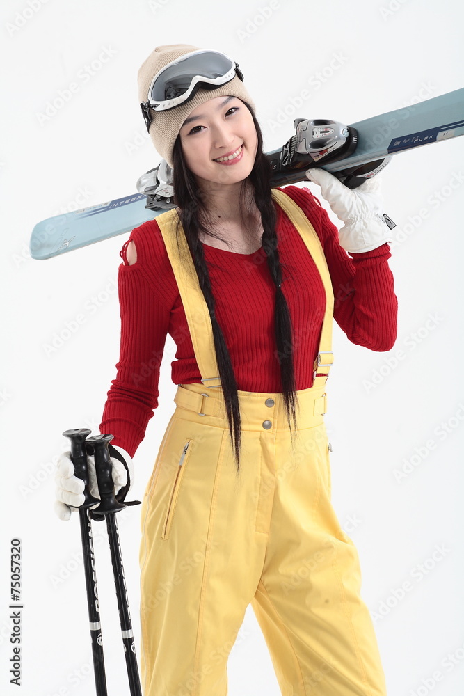 스튜디오에서 스키 타는 여성 스튜디오에서 스키 타는 여성