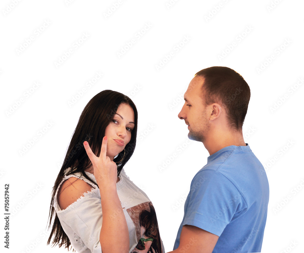Young couple in love at home, isolated on white background Young couple in love at home, isolated on white background