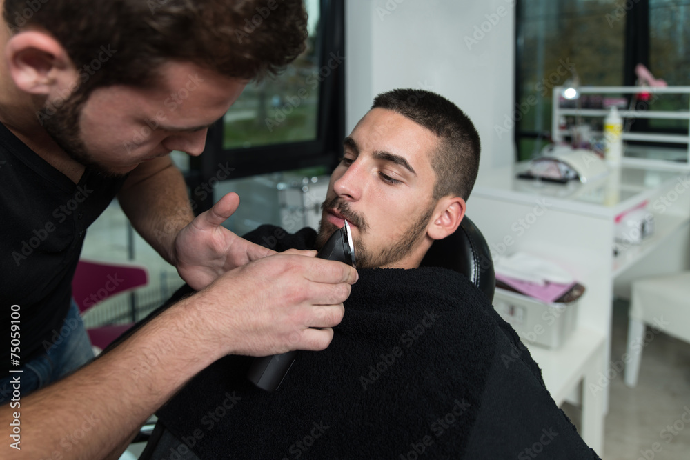 Hairdresser Shaving Man's Mustache