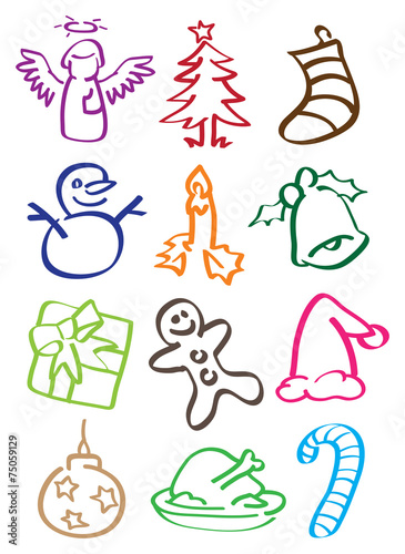 Fototapeta Naklejka Na Ścianę i Meble -  Minimalist Christmas Vector Illustration in Doodle Style