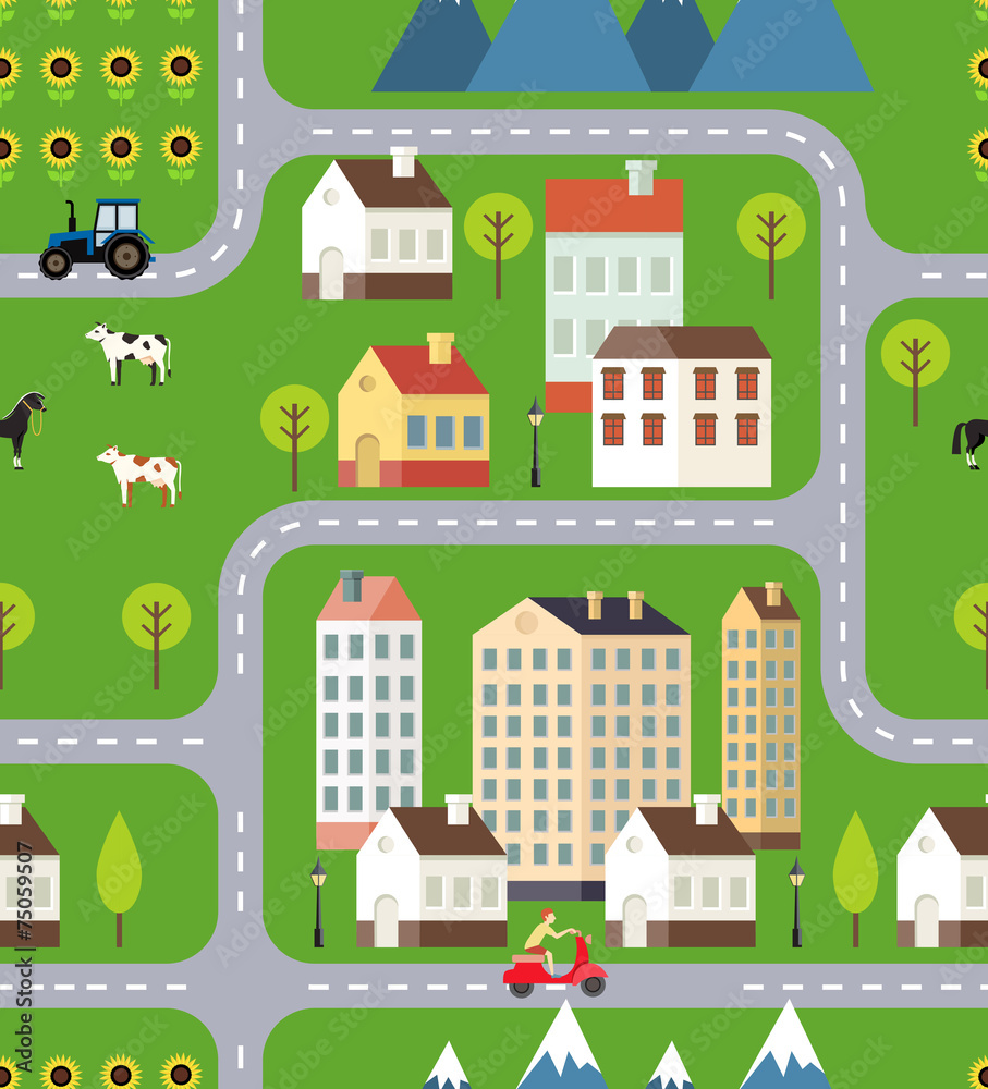 Seamless Vector Town Background Design