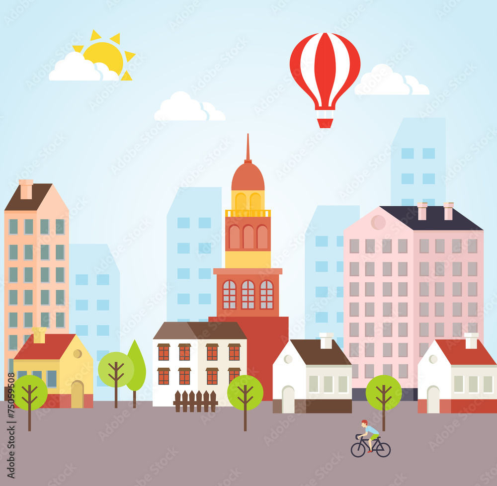 Seamless Vector Sunny Town Landscape Background Seamless Vector Sunny Town Landscape Background