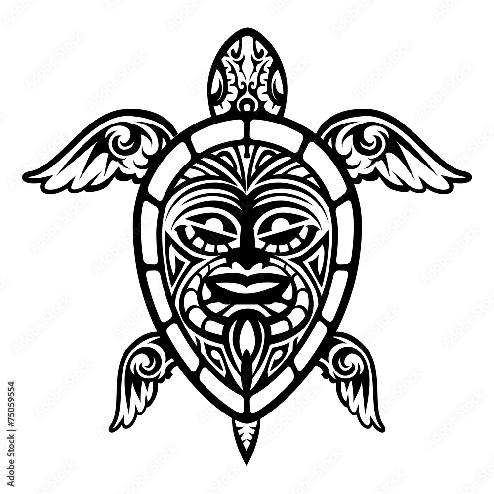 Obraz premium Close up Vector Turtle Polynesian Tattoo
