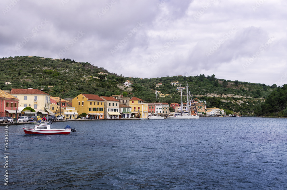 Gaios village in Paxoi island, Greece, on an overcast day