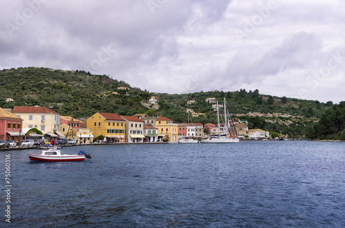 Gaios village in Paxoi island, Greece, on an overcast day