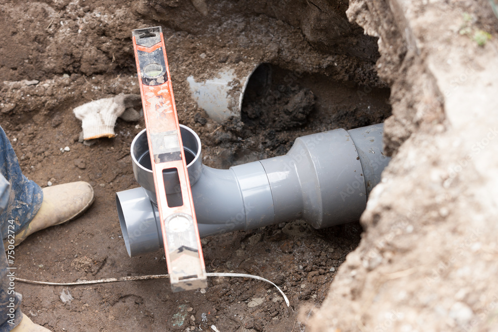 Obraz premium 水道工事 下水管の敷設