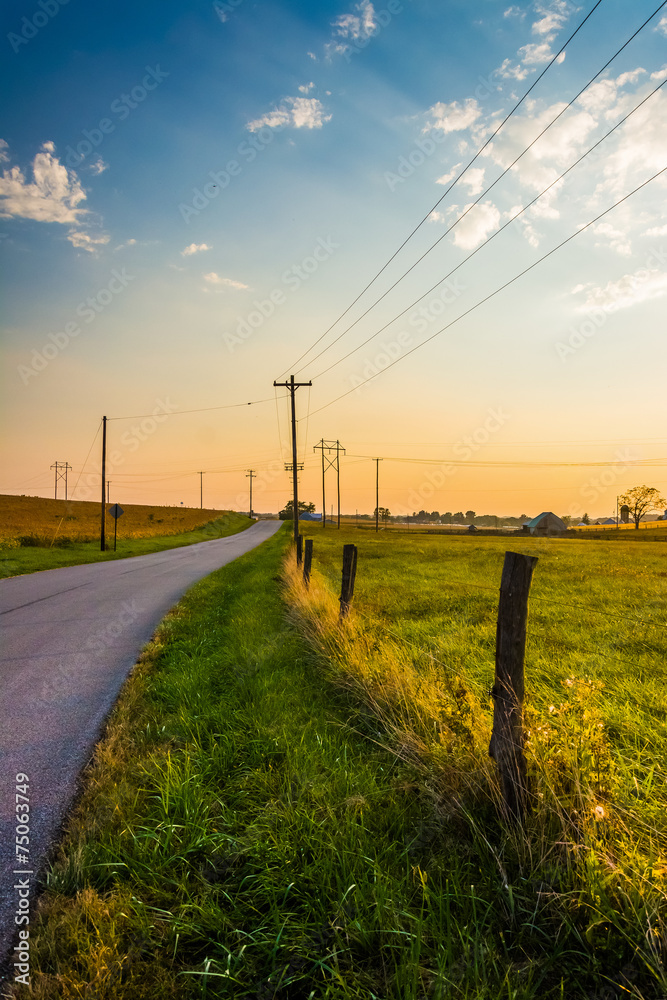 Country road at sunset near Hanover, Pennsylvania.