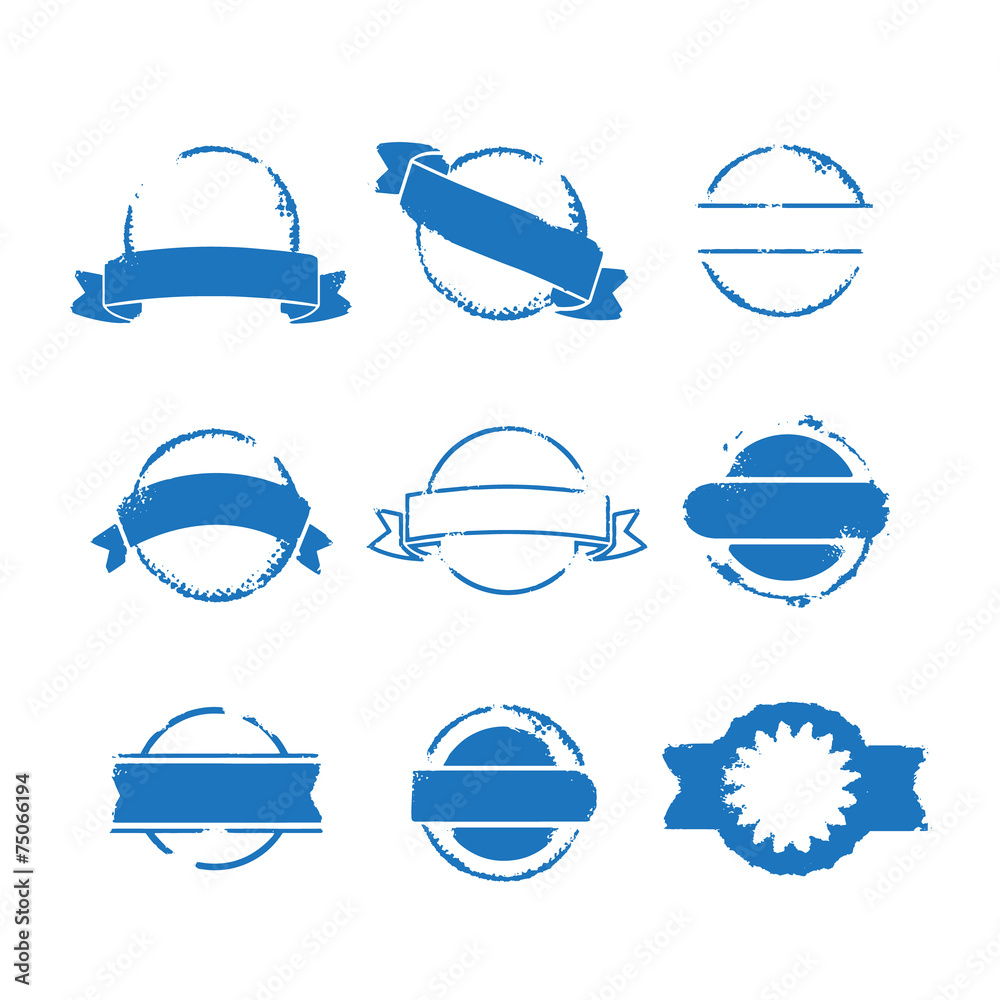 round blue stamps with ribbons set vector round blue stamps with ribbons set vector