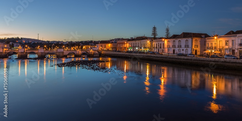 Old City of Tavira. At sunset. Arabic bridge.