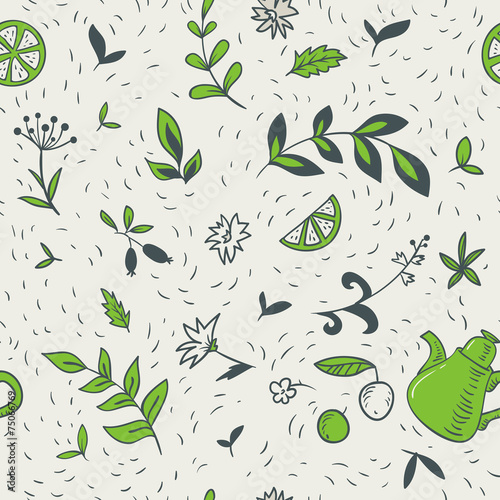 seamless pattern with teapot and floral elements