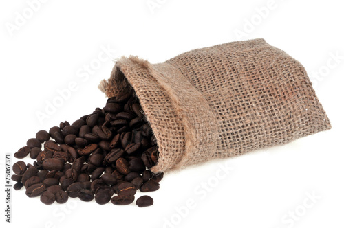 Sac de café en grain renversé