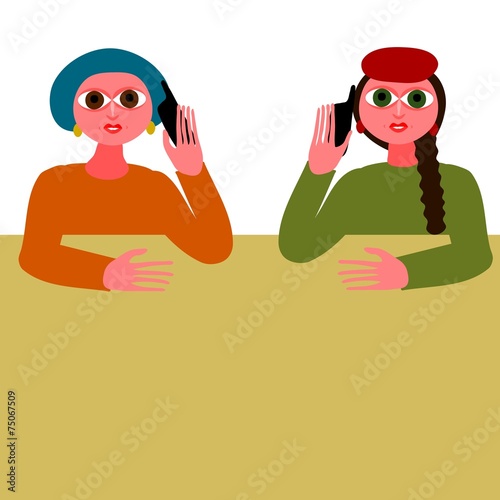 Two women talking on your mobile phone