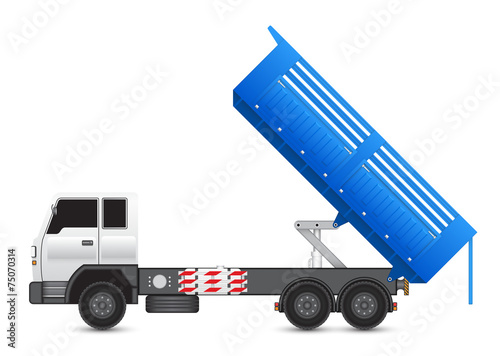 Dump truck vector illustration. May called tipper truck, dumper trailer or tip lorry. Heavy machine equipment or vehicle for construction to load, unload, carrier and delivery sand, rock and gravel.