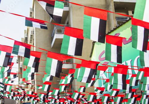 decorated streets with flags to the Independence Day of the UAE