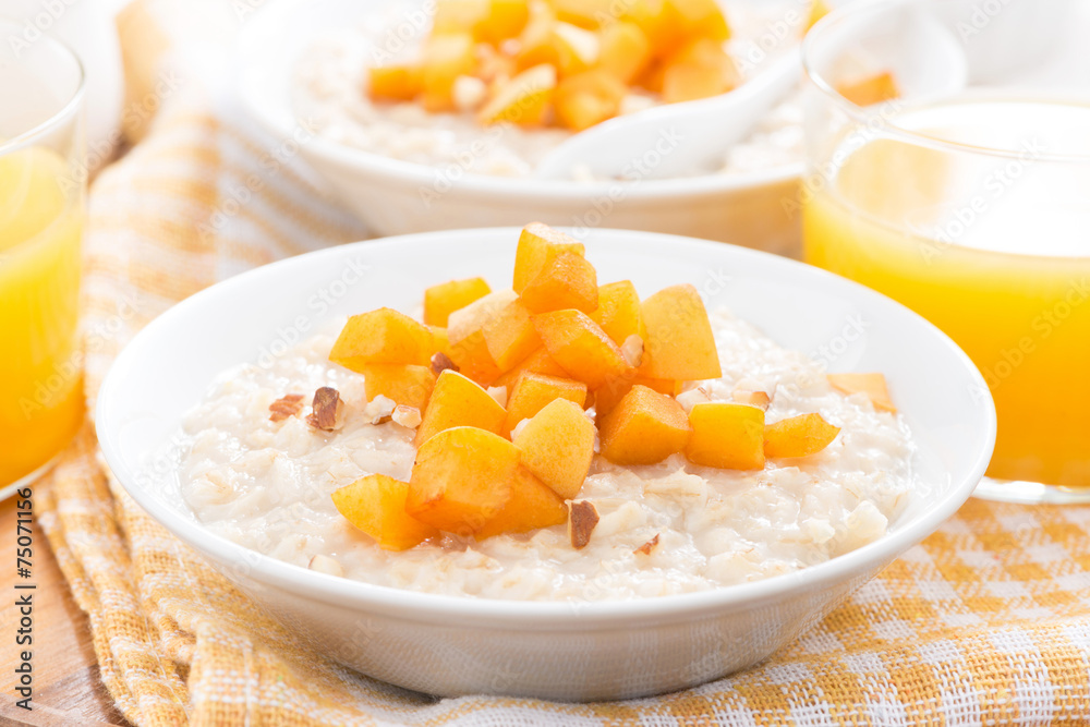 oatmeal with fresh apricots and orange juice for breakfast oatmeal with fresh apricots and orange juice for breakfast
